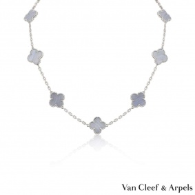 Van Cleef & Arpels White Gold Chalcedony Vintage Alhambra Necklace VCARD34800 Van Cleef & Arpels White Gold Chalcedony Vintage Alhambra Necklace VCARD34800